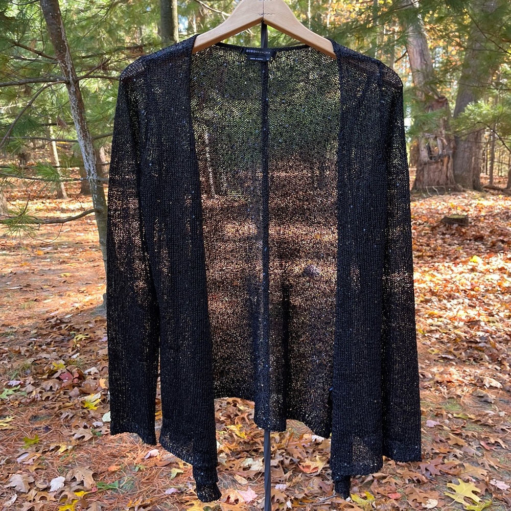 Y2K BCBGMAXAZRIA Sequin Cardigan Black Indie Sleaze Glam Party